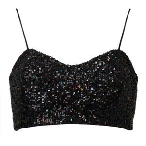NWT Milly Virginia Confetti Black Multi Sequin Bralette Crop Top. SzM